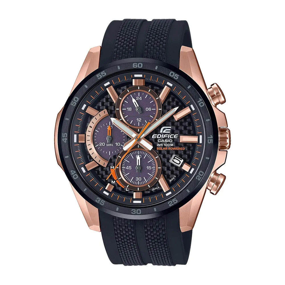 CASIO Edifice Ηλιακός Χρονογράφος με Μαύρο Λουράκι από Καουτσούκ EQS-900PB-1AVUEF