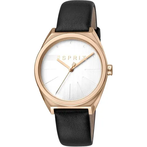 ESPRIT Slice Rose Gold Black Leather Strap ES1L056L0035