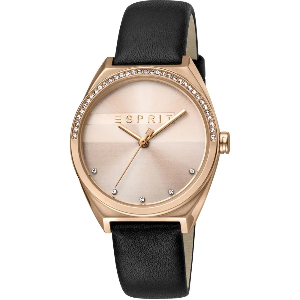 ESPRIT Slice Glam Crystals Black Leather Strap ES1L057L0035