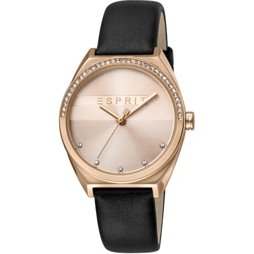 ESPRIT Slice Glam Crystals Black Leather Strap ES1L057L0035