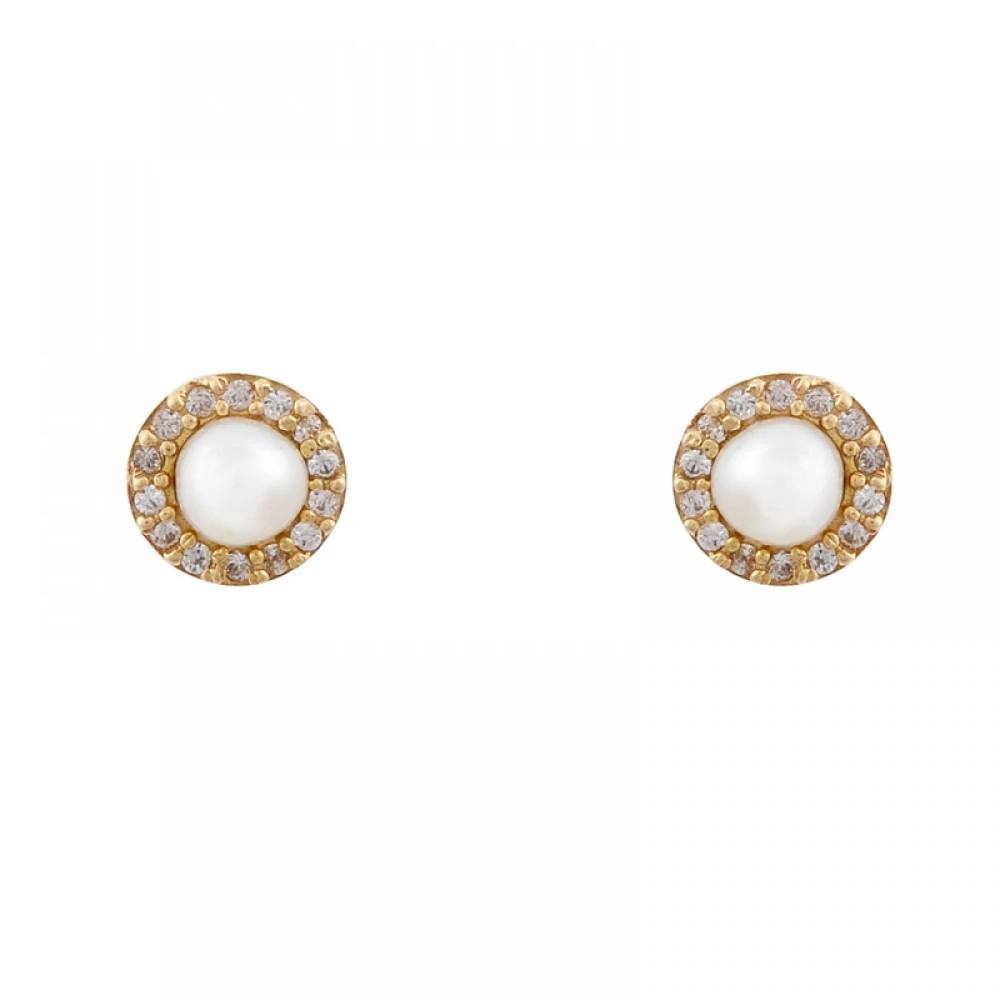 14K Χρυσά Σκουλαρίκια με Μαργαριτάρι & Ζιργκόν SK5134O
