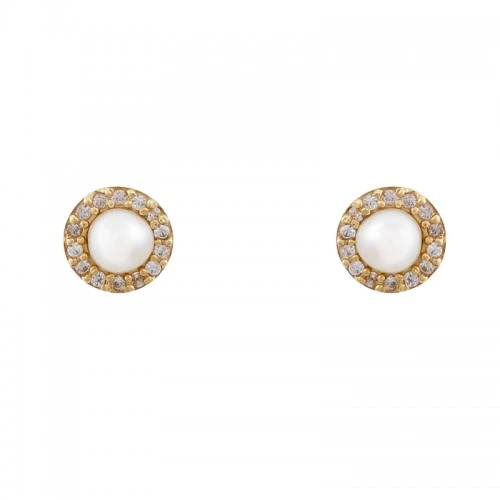 14K Χρυσά Σκουλαρίκια με Μαργαριτάρι & Ζιργκόν SK5134O