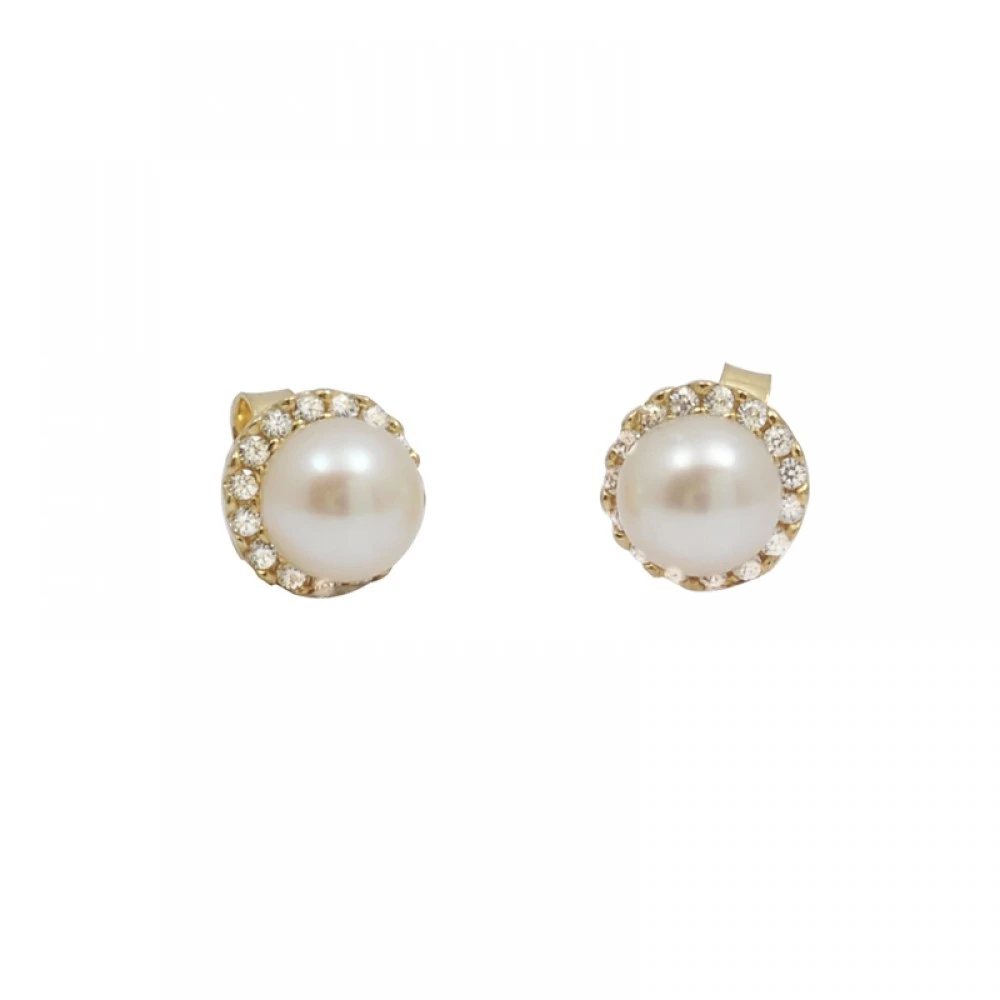 14K Χρυσά Σκουλαρίκια με Μαργαριτάρι & Ζιργκόν SK8505Κ1