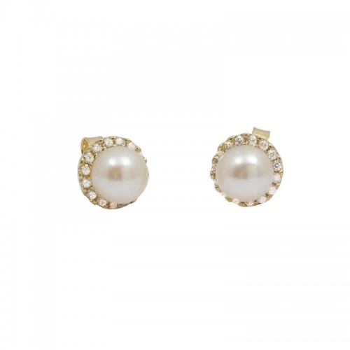 14K Χρυσά Σκουλαρίκια με Μαργαριτάρι & Ζιργκόν SK8505Κ1