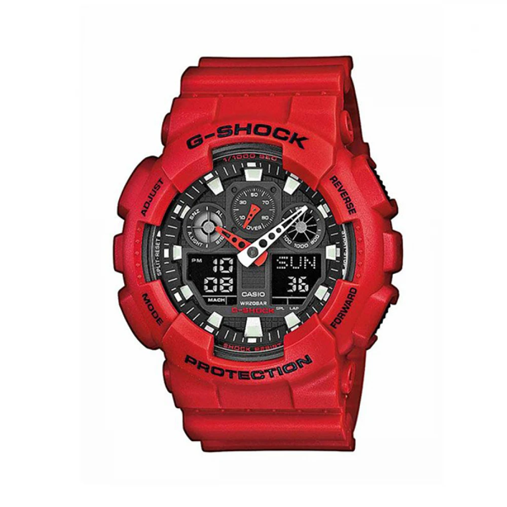 CASIO G-Shock με Κόκκινο Λουράκι από Καουτσούκ ΅GA-100B-4AER