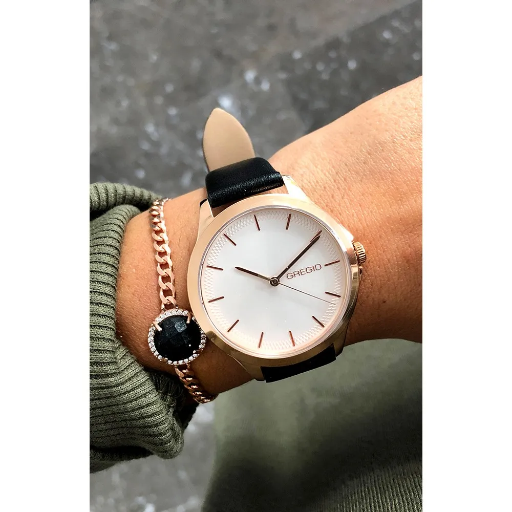 GREGIO Rosebery Black Leather Strap GR150081