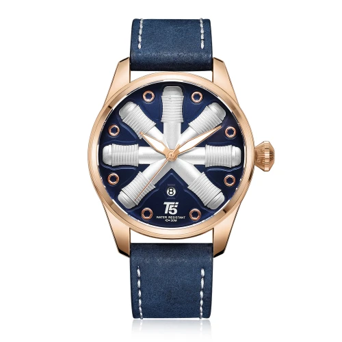 T5 CHRONO Χρονογράφος με Μπλε Δερμάτινο Λουράκι H3632G-B