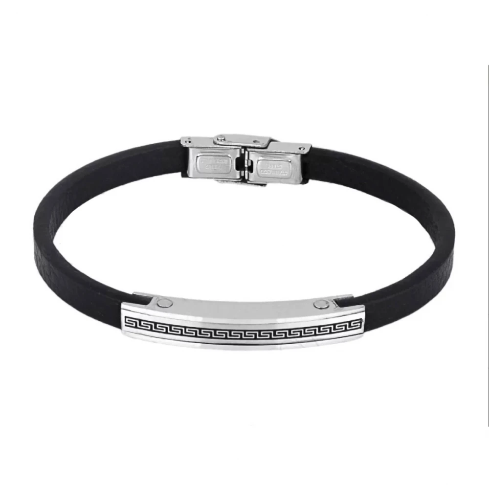 Βραχιόλι από Ανοξείδωτο Ατσάλι και Μαύρο Δέρμα SSD5781SR