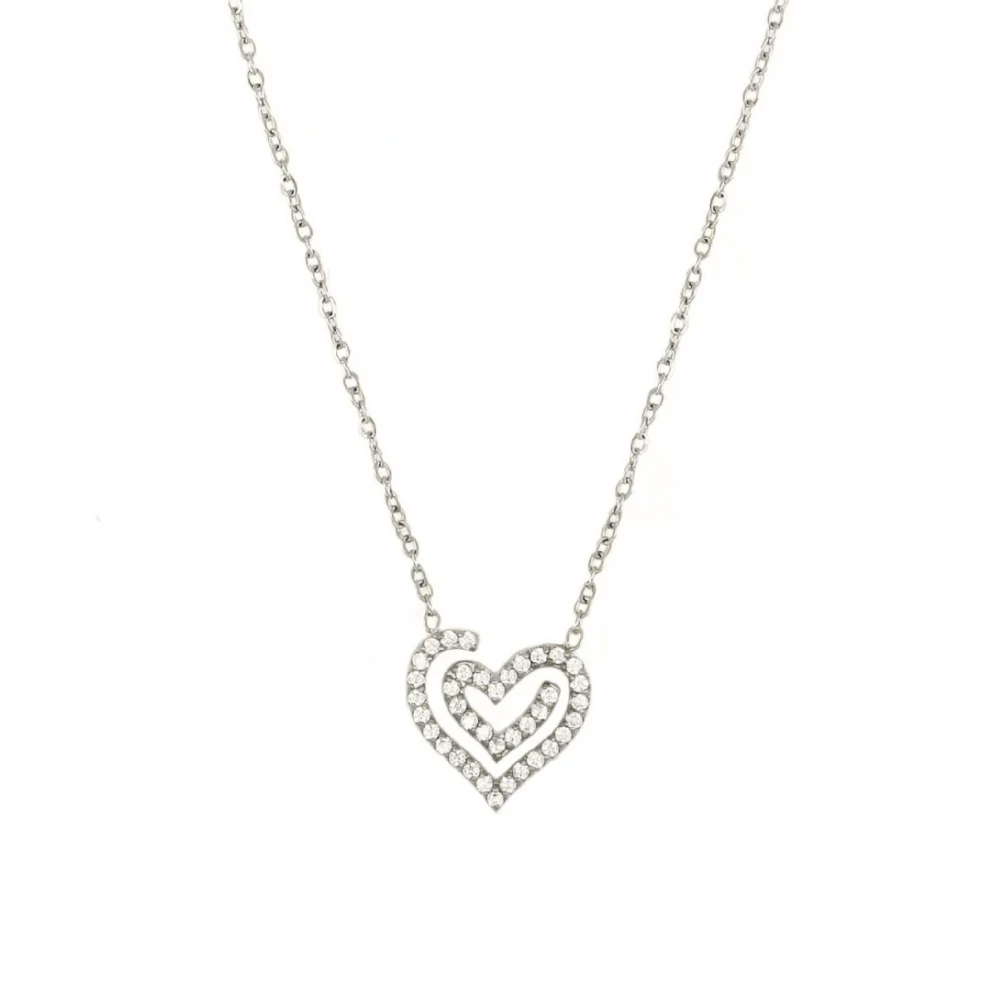 Κολιέ από Ασημί Ατσάλι "Καρδιά" με Ζιργκόν HC2575