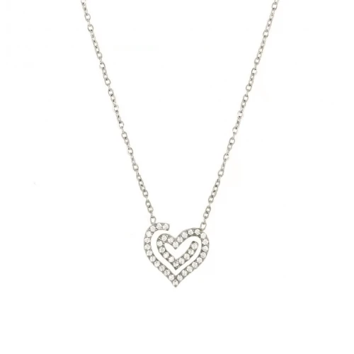 Κολιέ από Ασημί Ατσάλι "Καρδιά" με Ζιργκόν HC2575