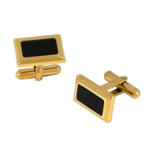 Μανικετόκουμπα από Επιχρυσωμένο Ανοξείδωτο Ατσάλι με Μαύρη Πέτρα HFO1005