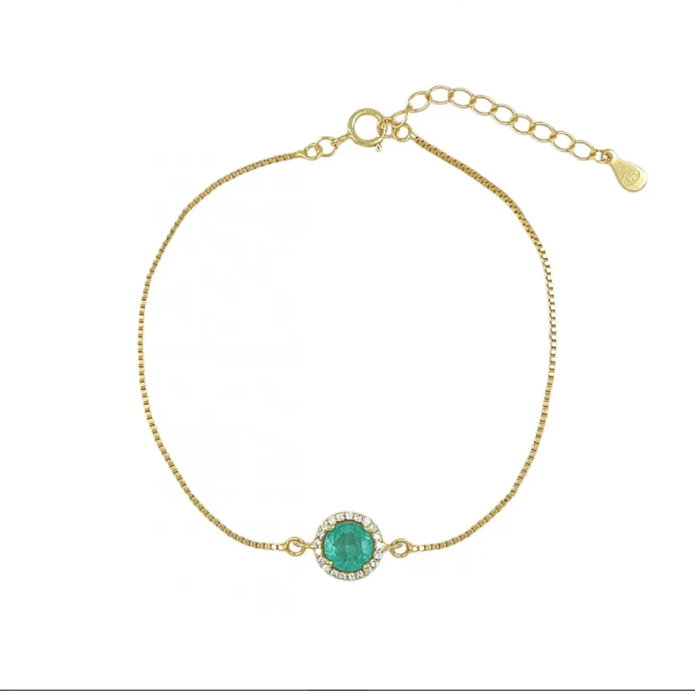 925 Ασήμι Επιχρυσωμένο Βραχιόλι Ροζέτα με Τουρμαλίνη Βραζιλίας και Λευκά Ζιργκόν IB0421G