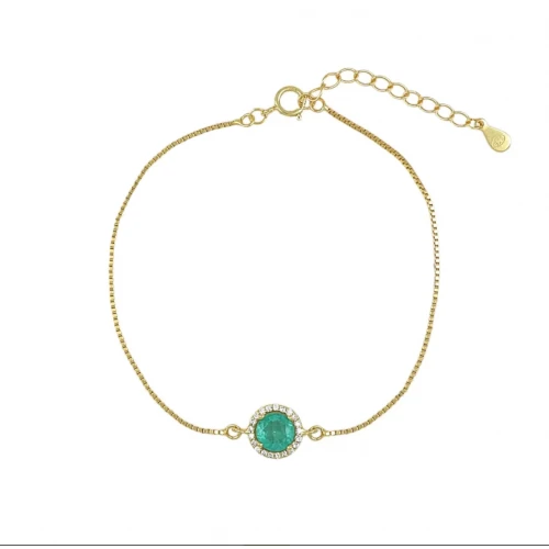 925 Ασήμι Επιχρυσωμένο Βραχιόλι Ροζέτα με Τουρμαλίνη Βραζιλίας και Λευκά Ζιργκόν IB0421G