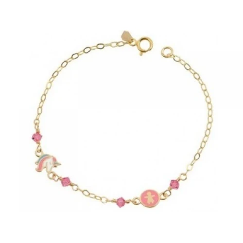 9K Χρυσό Παιδικό Bραχιόλι με Μονόκερο και Παιδάκι  JR9195