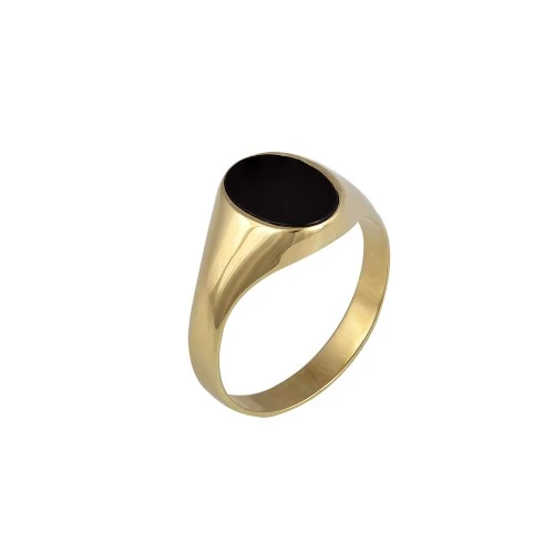 14K Χρυσό Δαχτυλίδι Σεβαλιέ με Μαύρη Πέτρα DA2001