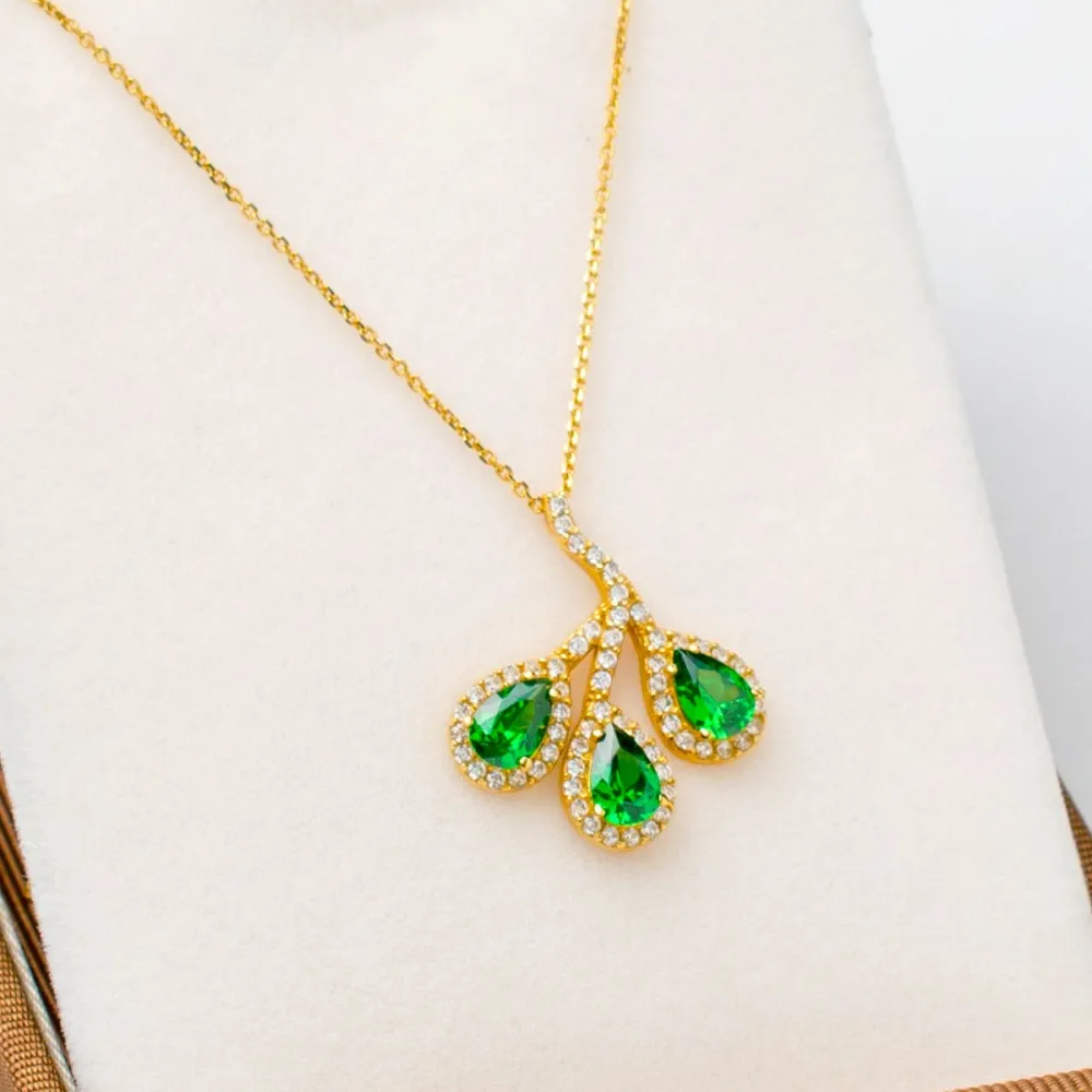 14Κ Χρυσό Κολιέ με Πράσινα & Λευκά Ζιργκόν K0314Ν