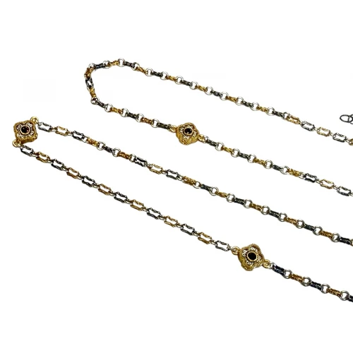 DIMITRIOS EXCLUSIVE 925 Ασήμι Τρίχρωμη Αλυσίδα με Swarovski Κρύσταλλα και Σταυρούς K278