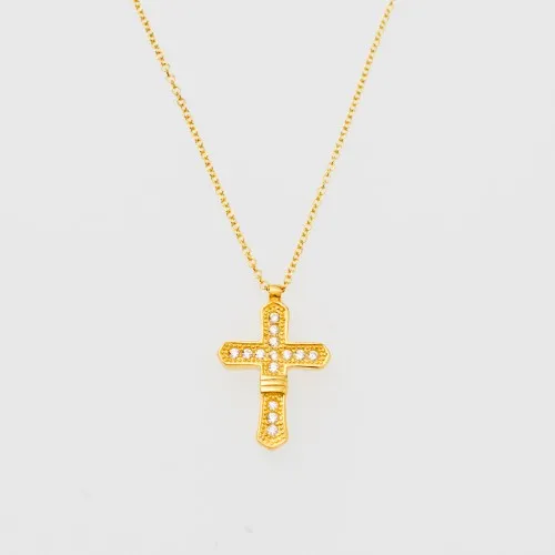 14K Χρυσό Κολιέ Σταυρός Με Ζιργκόν K329IG1