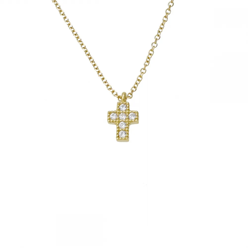 14Κ Χρυσό Κολιέ Σταυρός με Ζιργκόν K82IG