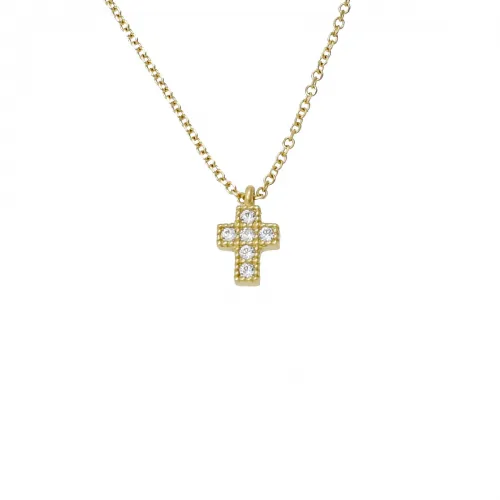 9Κ Χρυσό Κολιέ Μικρός Σταυρός με Ζιργκόν KL1007VR