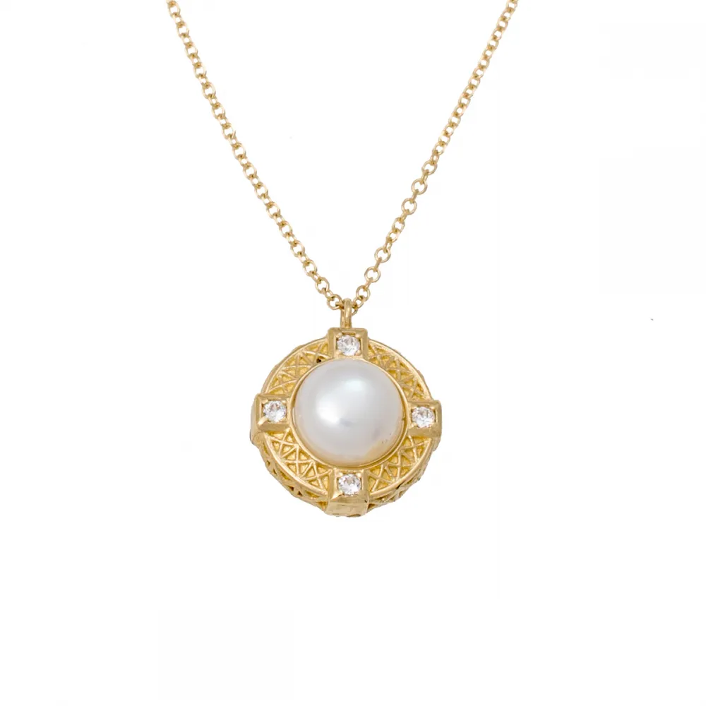 18K Χρυσό Κολιέ Με Μαργαριτάρι & Ζιργκόν K394GK18