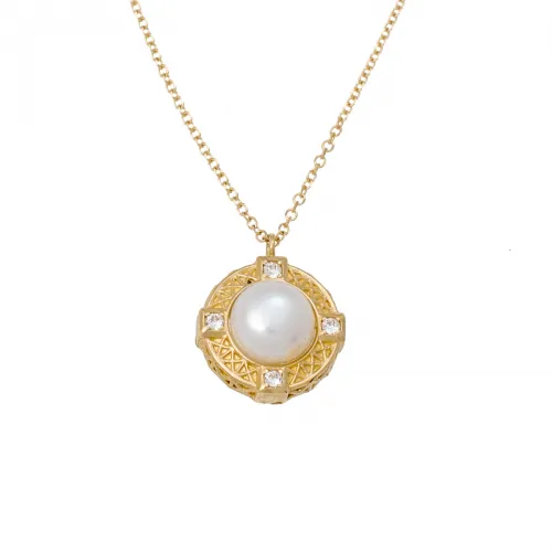18K Χρυσό Κολιέ Με Μαργαριτάρι & Ζιργκόν K394GK18