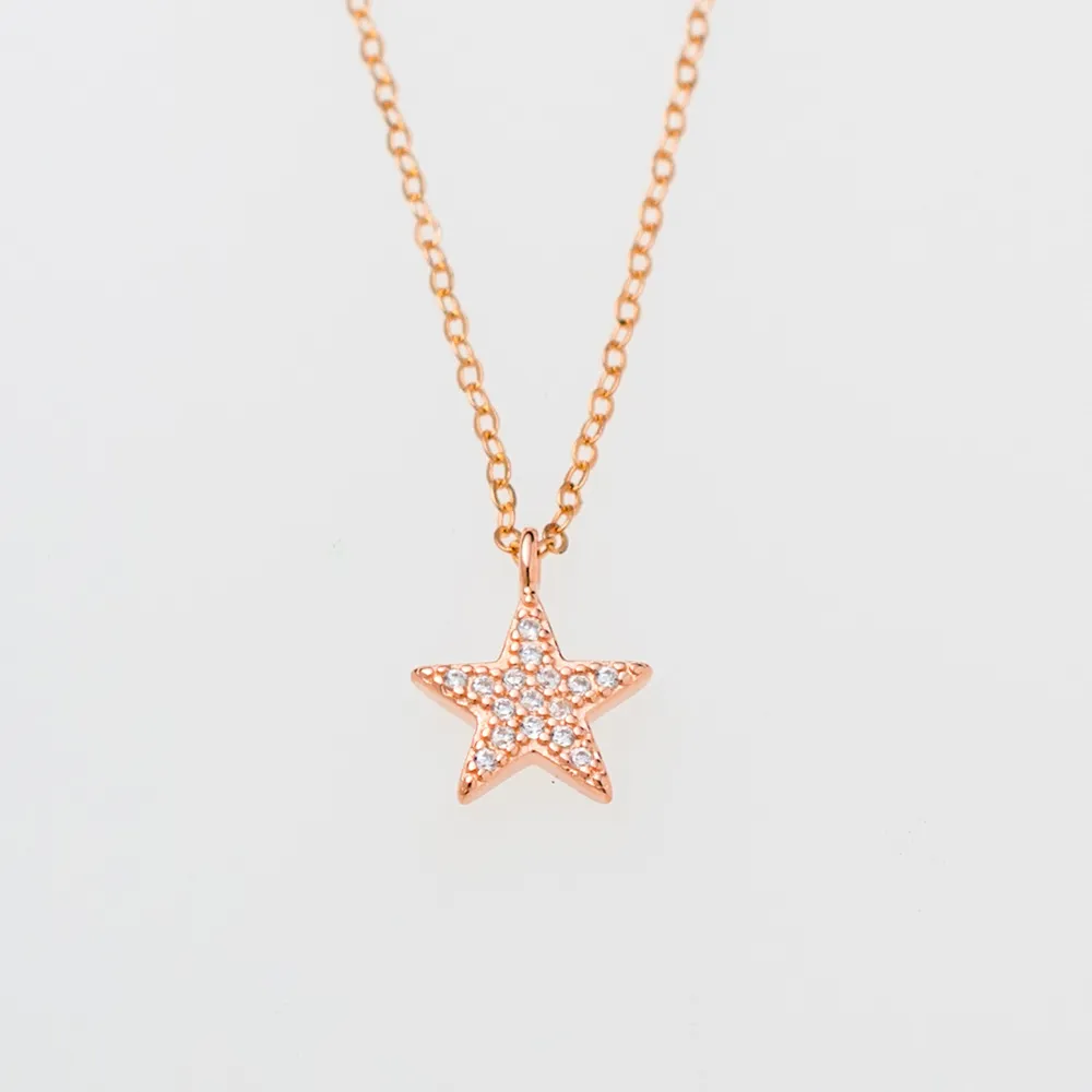 925 Ασήμι Ροζ Επιχρυσωμένο Κολιέ "Αστέρι" με Ζιργκόν KA9250020