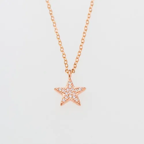 925 Ασήμι Ροζ Επιχρυσωμένο Κολιέ "Αστέρι" με Ζιργκόν KA9250020