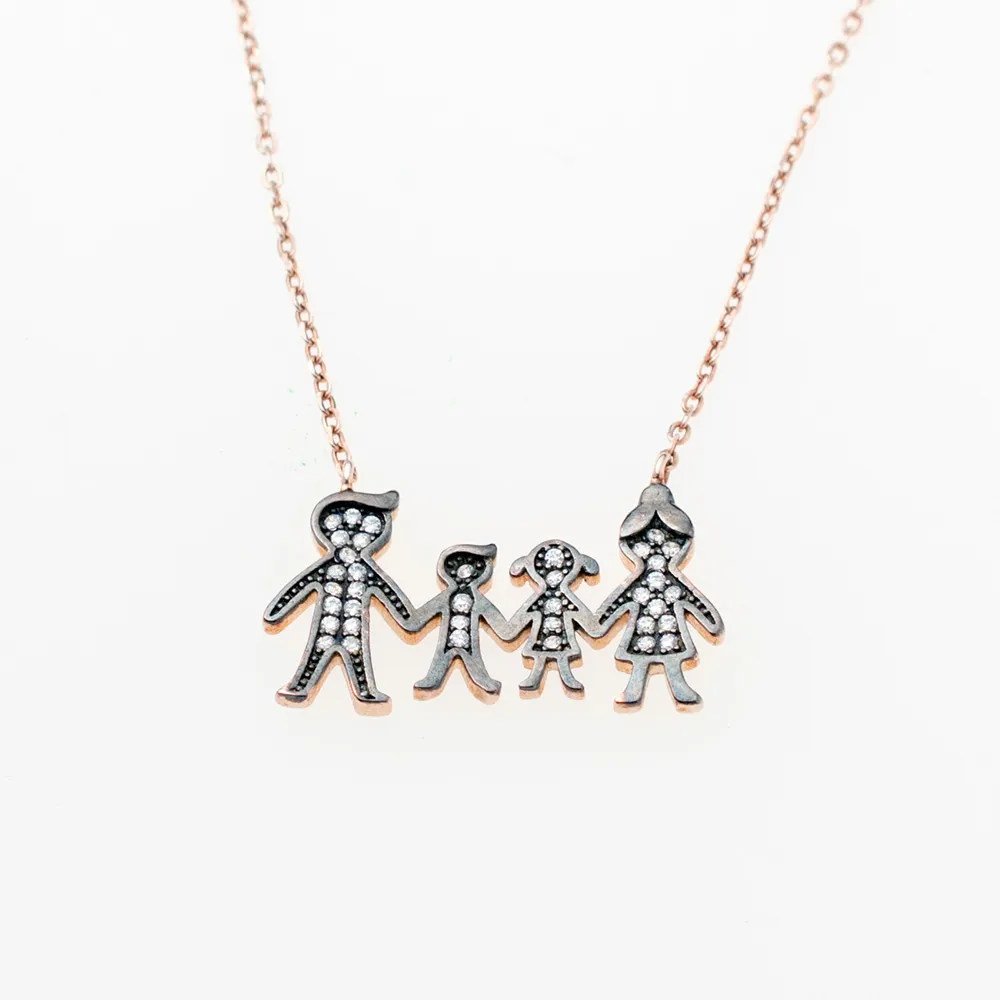 925 Ασήμι Ροζ Επιχρυσωμένο Κολιέ "Οικογένεια" με Ζιργκόν KA925003