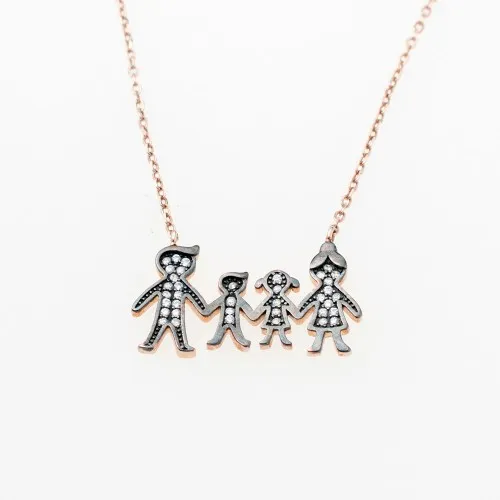 925 Ασήμι Ροζ Επιχρυσωμένο Κολιέ "Οικογένεια" με Ζιργκόν KA925003