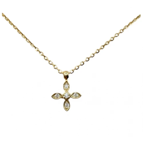9Κ Χρυσό Κολιέ Μικρός Σταυρός με Ζιργκόν KL099ANR