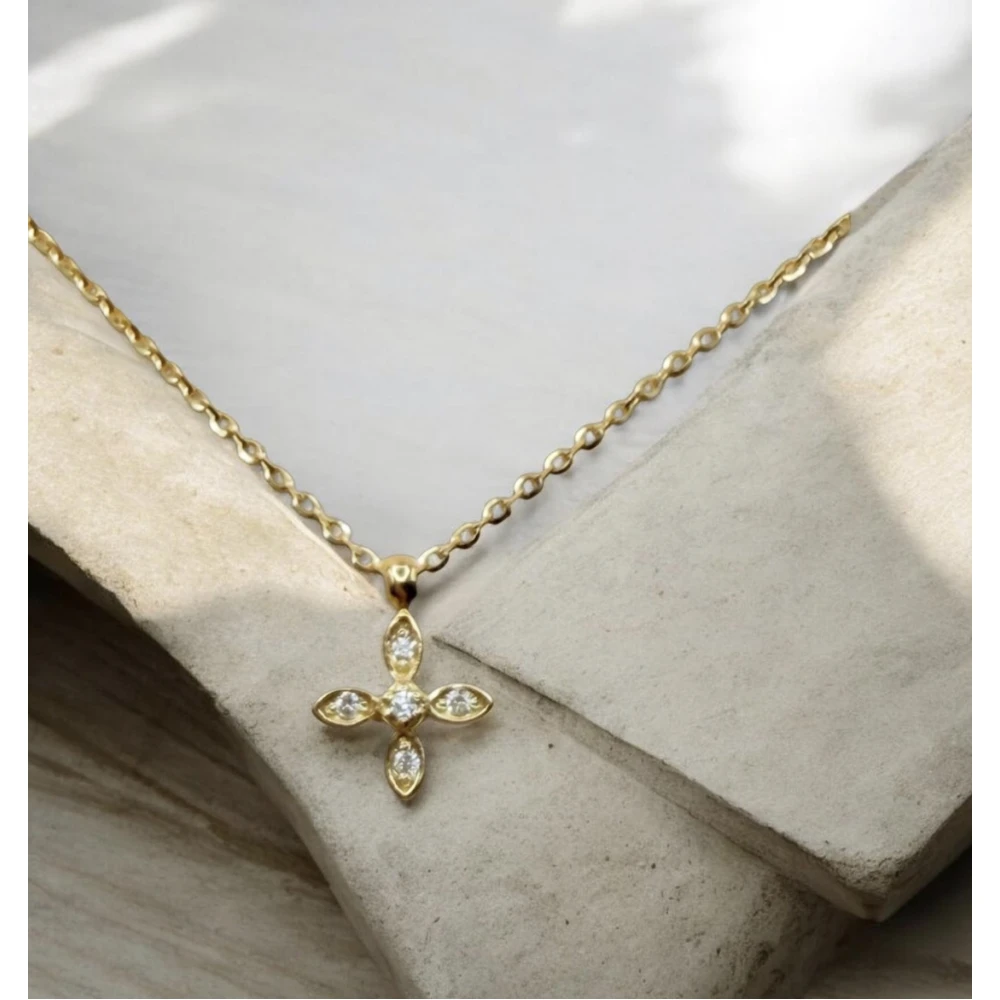 9Κ Χρυσό Κολιέ Μικρός Σταυρός με Ζιργκόν KL099ANR