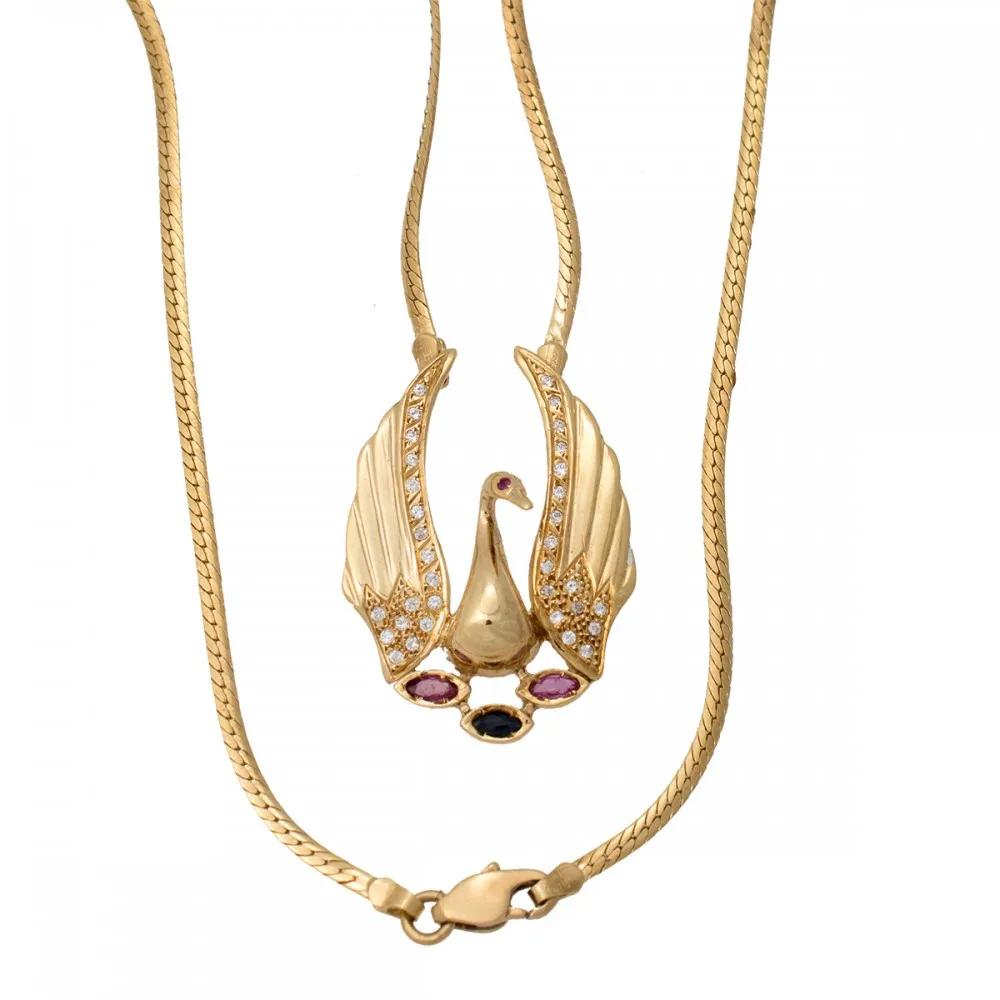 14Κ Χρυσό Κολιέ Φοίνικας με Ζαφείρι & Ζιργκόν KL1180