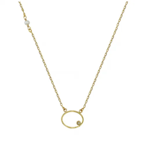 14K Χρυσό Κολιέ με Οβάλ Μενταγιόν, Μαργαριτάρι και Ζιργκόν KL191AV