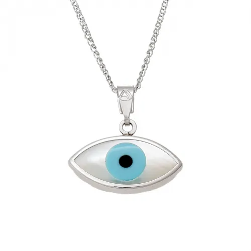 14K Λευκόχρυσο Κολιέ Μάτι με Φίλντισι, Μαύρο Όνυχα και Τουρκουάζ KL250KN
