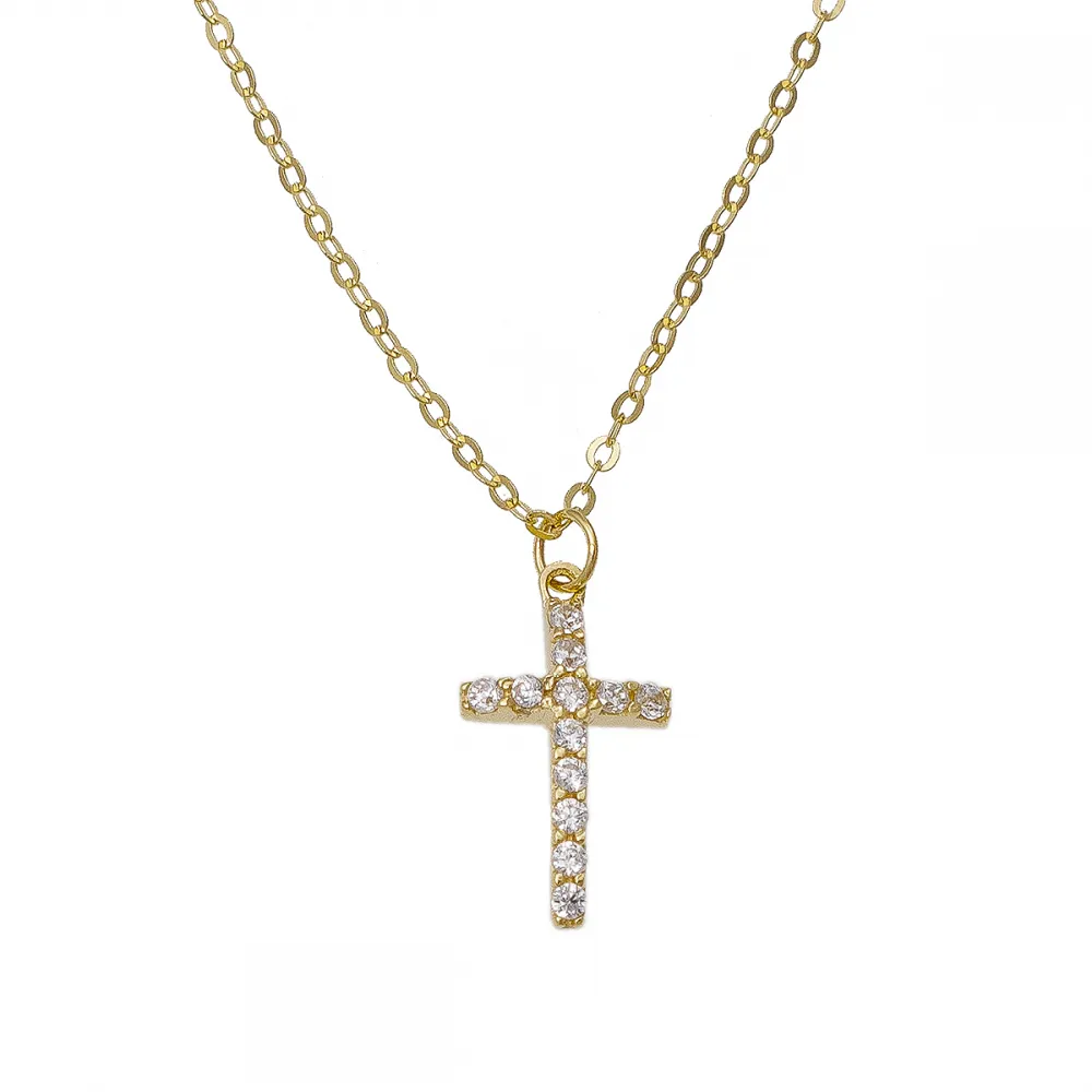 14Κ Χρυσός Σταυρός με Ζιργκόν & Αλυσίδα KL384VR