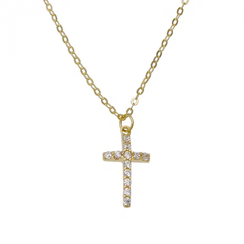 14Κ Χρυσός Σταυρός με Ζιργκόν & Αλυσίδα KL384VR