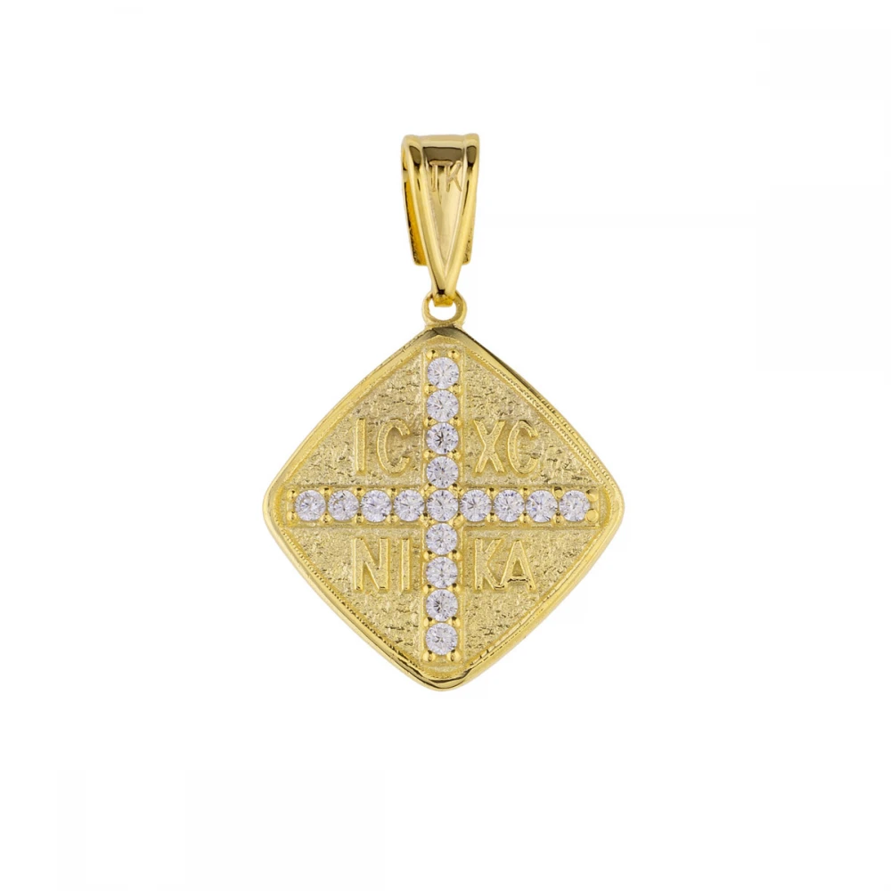 14K Χρυσό Κωνσταντινάτο Διπλής όψης με Ζιργκόν KN-054-1