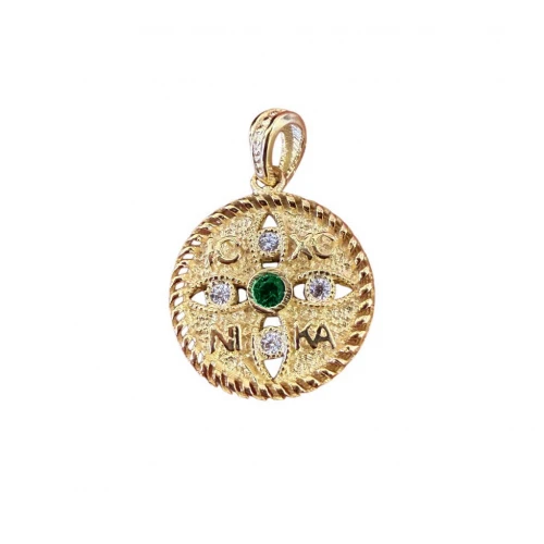 9K Χρυσό Κωνσταντινάτο Διπλής Όψεως με Ζιργκόν KN103VR