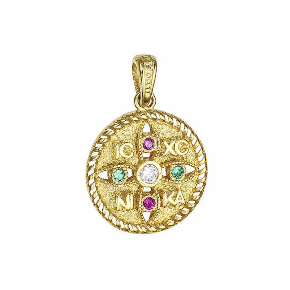 9K Χρυσό Κωνσταντινάτο Διπλής Όψεως με Ζιργκόν KN109KR