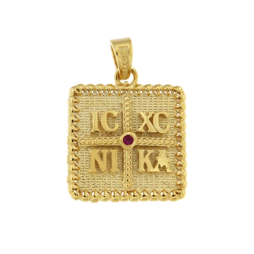 14K, Χρυσό Κωνσταντινάτο, Διπλής Όψεως με Ζιργκόν KN109VR