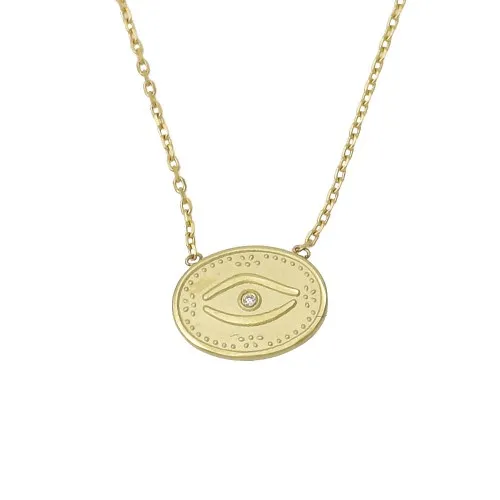 14K, Χρυσό Κωνσταντινάτο Διπλής Όψεως με Διαμάντι και Αλυσίδα KN161TB