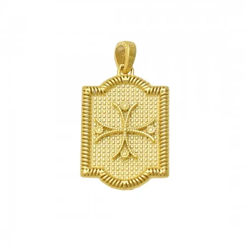 14K, Χρυσό Κωνσταντινάτο, Διπλής Όψεως με Ζιργκόν KN175VR1