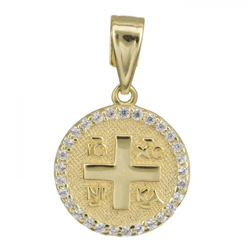 9K Χρυσό Κωνσταντινάτο Διπλής όψης με Ζιργκόν KN26IG