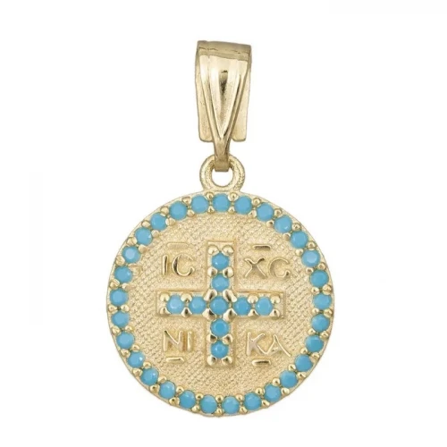 9K Χρυσό Κωνσταντινάτο Διπλής όψης με Ζιργκόν KN35IGB