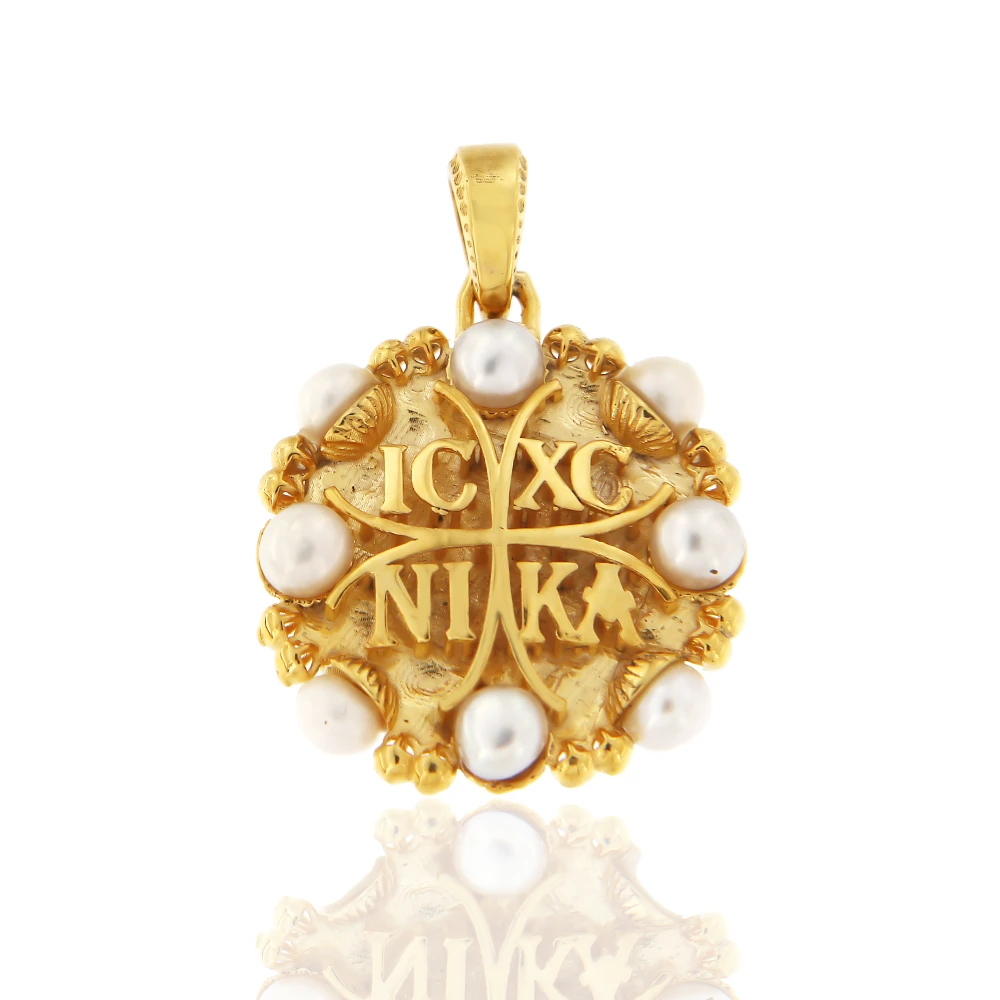 9K, Χρυσό, Κωνσταντινάτο, Διπλής Όψεως με Μαργαριτάρια, KN421KR