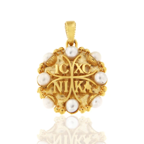 9K, Χρυσό, Κωνσταντινάτο, Διπλής Όψεως με Μαργαριτάρια, KN421KR