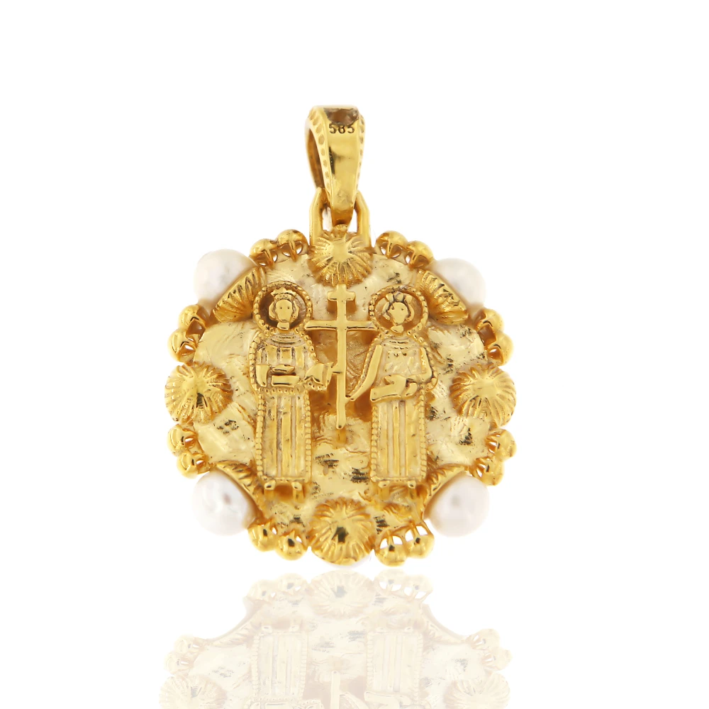 9K, Χρυσό, Κωνσταντινάτο, Διπλής Όψεως με Μαργαριτάρια, KN421KR