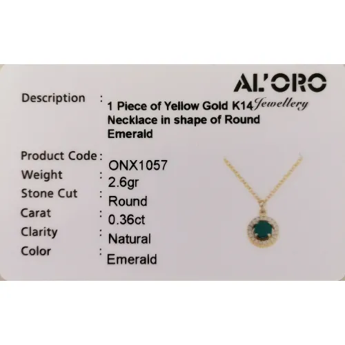 14K Χρυσό Κολιέ με Σμαράγδι & Ζιργκόν KONX1057