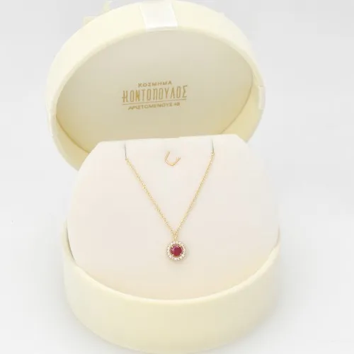 18K Χρυσό Κολιέ με Ρουμπίνι & Ζιργκον KONX1067